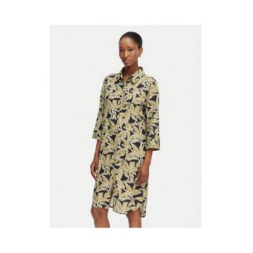 Rochie tip camasa Dama -  negru - viscoza-bumbac-in - maneca trei sferturi -