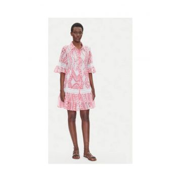 Rochie tip camasa -  roz - material sintetic