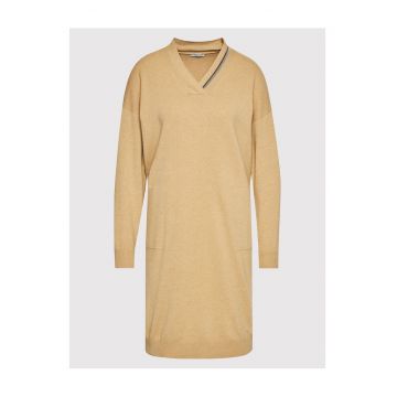 Rochie tricotata -  70% lana - 20% matase - bej - pentru femei -