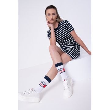 Rochie-tricou mini - Alb/Bleumarin