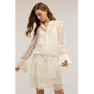 Rochie-camasa din dantela - Alb fildes