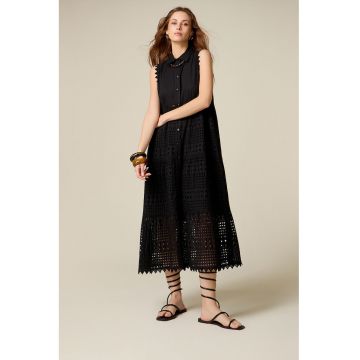 Rochie-camasa midi din bumbac - Negru