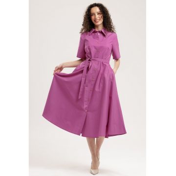 Rochie-camasa midi evazata cu buzunare laterale - Fucsia