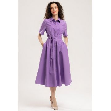 Rochie-camasa midi evazata cu buzunare laterale - Lila