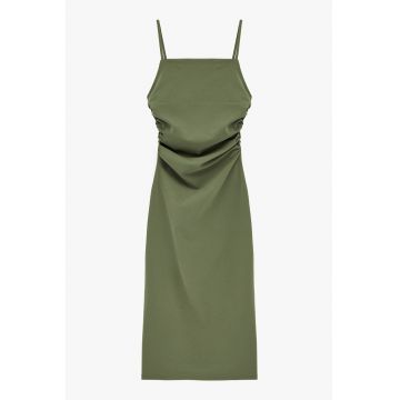 Rochie cambrata cu detalii laterale drapate - Verde stins