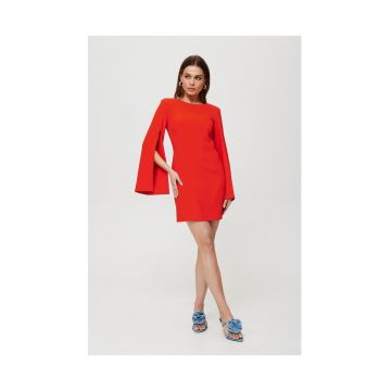 Rochie dama - cu maneci cu croiala - Poliester - Rosu - Coral