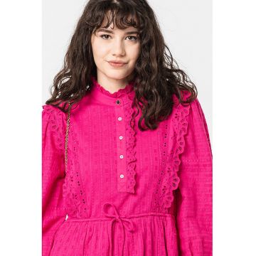 Rochie de bumbac organic cu broderie Sangallo - Fucsia