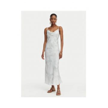 Rochie de cocktail Dama -  Albastru - satinata - imprimeu floral - fara maneca -
