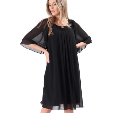 Rochie de ocazie din voal uni cu aplicatie - Negru