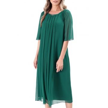 Rochie de ocazie din voal uni cu maneci evazate - Verde