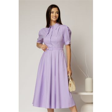 Rochie DY Fashion din poplin lila cu guler dublu si nasture la guler