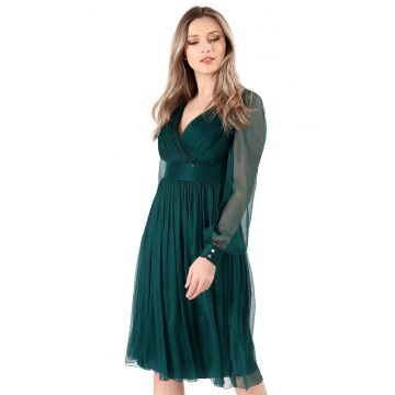 Rochie eleganta din voal de matase naturala - Verde smarald
