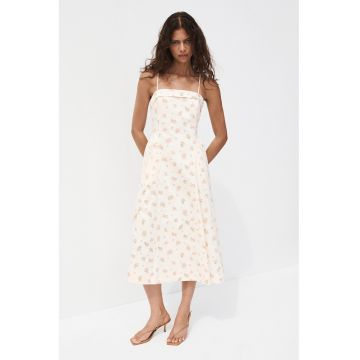 Rochie evazata cu buzunare laterale - Verde/Alb fildes/Roz pastel