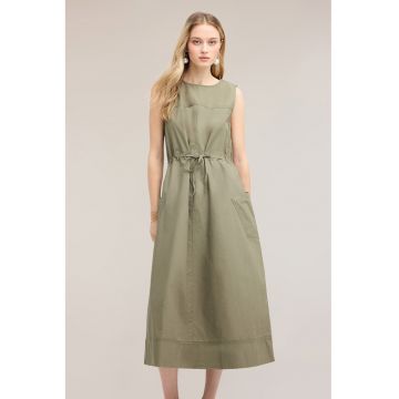 Rochie evazata din bumbac cu buzunare - Verde sparanghel