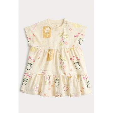 Rochie evazata din bumbac - Negru/Galben pastel