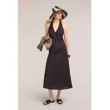 Rochie halter cu decolteu in V - Negru -