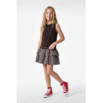 Rochie in carouri cu model 2 in 1 - Maro inchis/Alb murdar