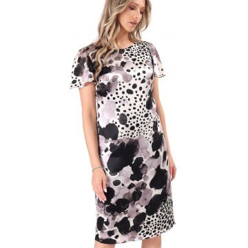 Rochie lejera din matase naturala imprimata cu motive geometrice - Gri