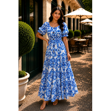 Rochie lunga albastra de vara imprimata