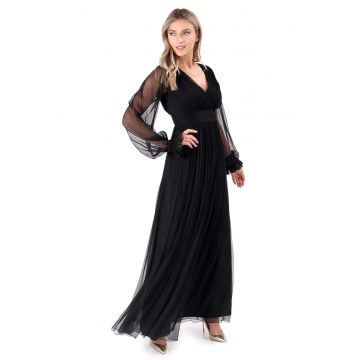 Rochie lunga din voal de matase naturala - Negru