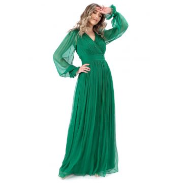 Rochie lunga din voal de matase naturala - Verde