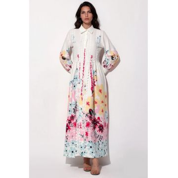 Rochie Maxi A-line -  Floral - Multicolor - Poliester/Lycra - Maneca lunga