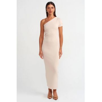 Rochie Maxi -  Bodycon - Asimetric - Crem Natural - Poliamida/Viscoza - One Size