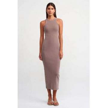 Rochie Maxi Bodycon  Mov - Bumbac - Fara Maneci - Cu Detalii Reiate