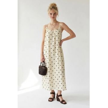Rochie Maxi  Casual - cu buline - Crem Natural - Captusita