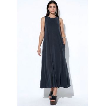 Rochie Maxi -  Casual - Drapaj - Negru - Jerseu
