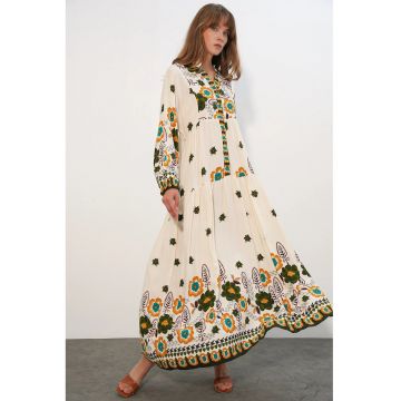 Rochie Maxi -  Casual - Etnic - Verde Kaki - 100% viscoza