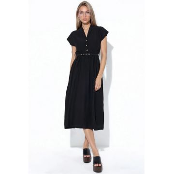 Rochie Maxi  Casual - Negru - Poliester - cu Cordon