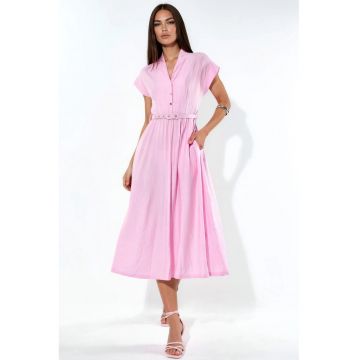 Rochie Maxi  casual - roz pudra - cu cordon - 100% poliester