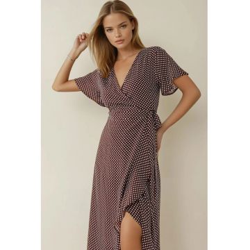 Rochie maxi -  decolteu in V - maro - jerseu