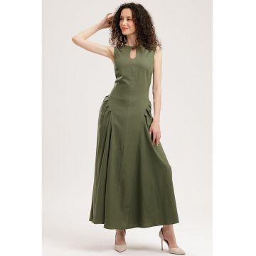 Rochie maxi din in - Kaki