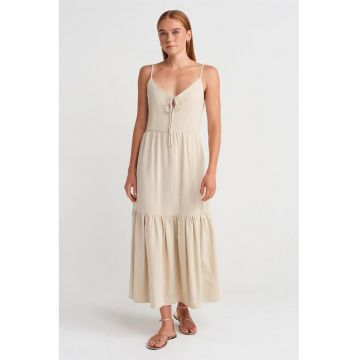 Rochie Maxi  Femei - Casual - Bej Natural - Decolteu in V - Decupaj