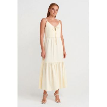 Rochie Maxi  Femei - Casual - Decolteu in V - Crem Natural - Fara maneci