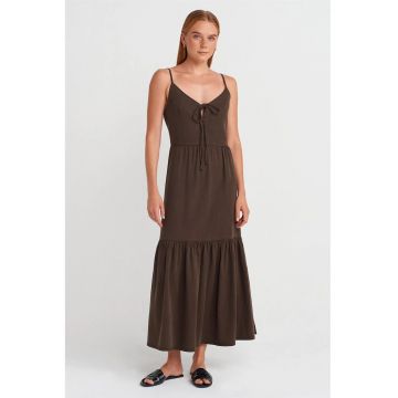 Rochie Maxi  Femei - Casual - Decolteu in V - Maro Cafea - Fara maneci
