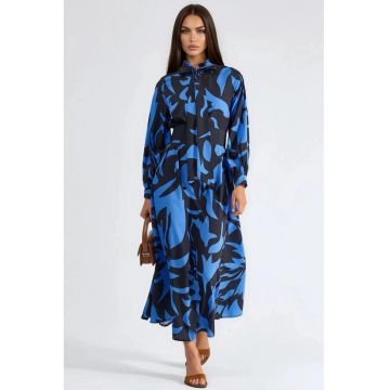 Rochie maxi -  guler tip camasa - Negru/Albastru