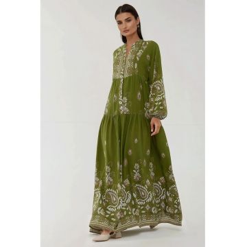 Rochie maxi -  verde/alb - viscoza