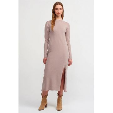 Rochie Midi -  casual - bej natural - maneca lunga - turtleneck - fara inchidere - One Size