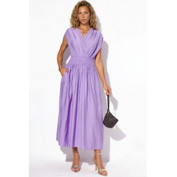 Rochie Midi  Casual - Mov Lamaie - 100% poliester - Decolteu in V