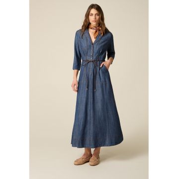 Rochie midi cu buzunare laterale - Bleumarin