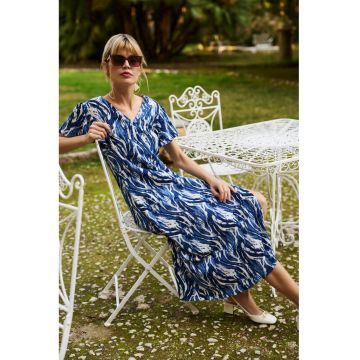 Rochie midi cu maneci scurte albastra - Albastru