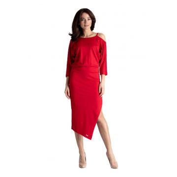 Rochie midi dama  Belalon K479 rosie - Rosu stins