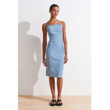 Rochie Midi -  Denim Albastru Deschis - Casual - Fermoar