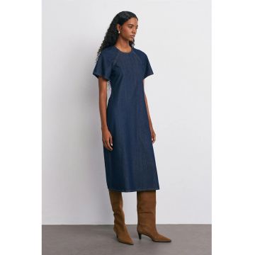 Rochie Midi -  Denim Albastru Inchis - Casual - 100% Bumbac