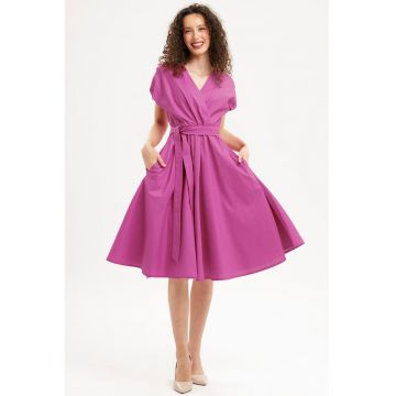 Rochie midi din bumbac cu croiala petrecuta - Fucsia