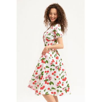 Rochie midi din bumbac cu croiala petrecuta - Rosu/Verde/Alb optic