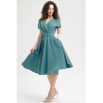 Rochie midi din bumbac cu croiala petrecuta - Verde feriga
